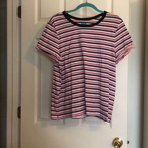 red white and blue striped t-shirt